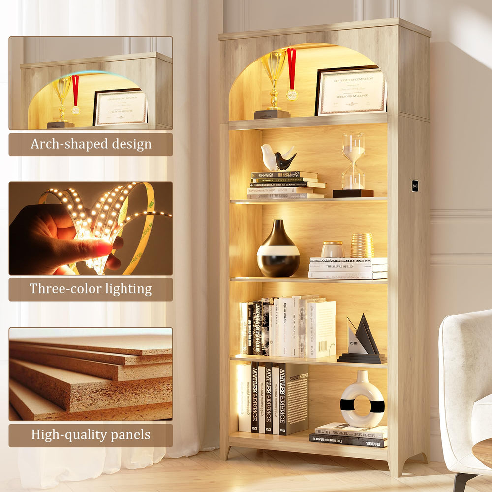 5-Tier Arched Bookshelf with LED Lights