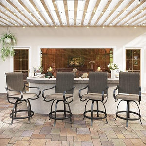 Outdoor Swivel Counter Height Bar Stools with Sling Fabric