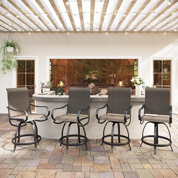 Outdoor Swivel Counter Height Bar Stools with Sling Fabric