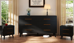 6-Drawer Dresser & 2-Drawer Nightstands Set – 3-Piece Bedroom Set, Black