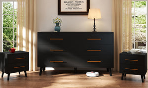 6-Drawer Dresser & 2-Drawer Nightstands Set – 3-Piece Bedroom Set, Black