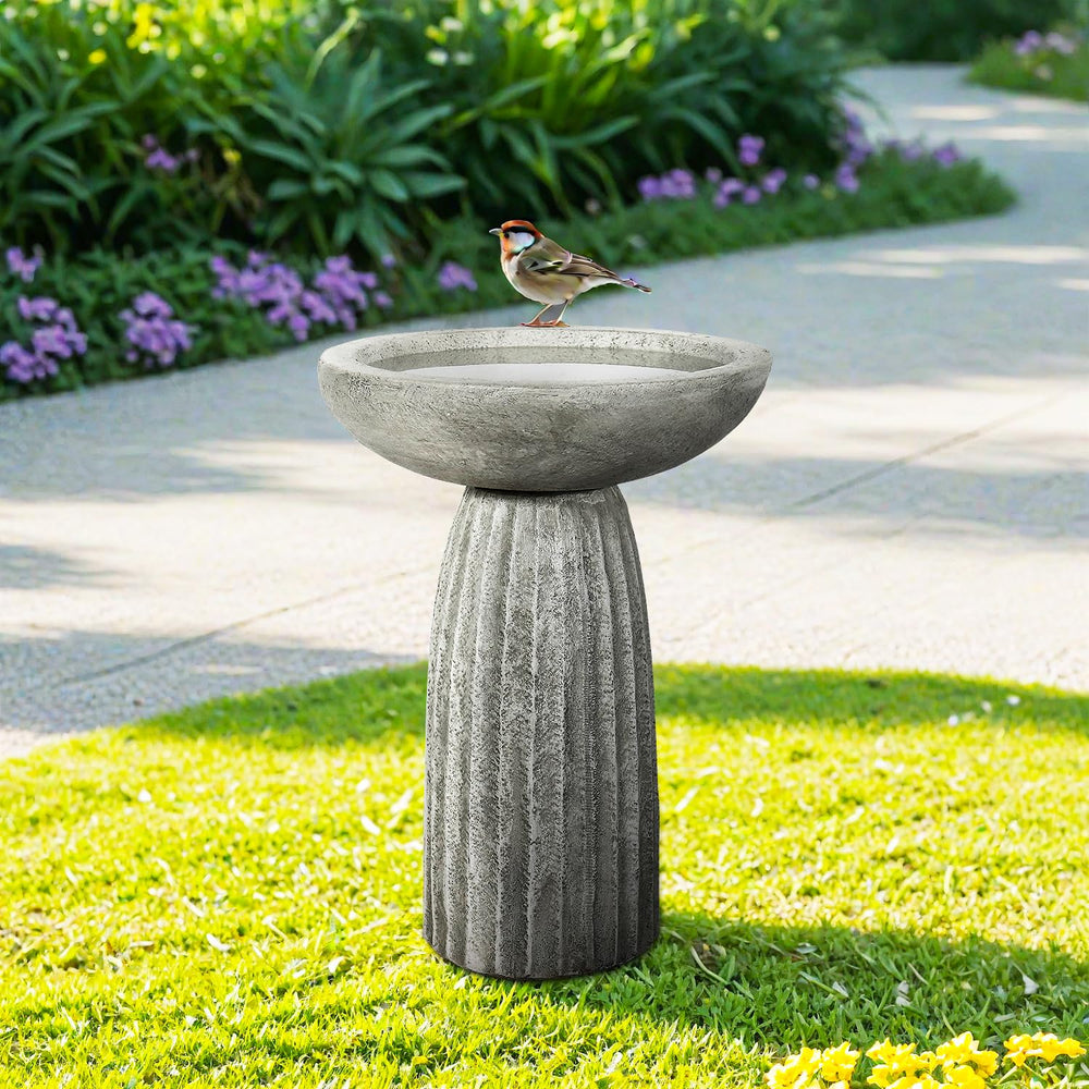 Concrete Pedestal Bird Bath with Textured Base