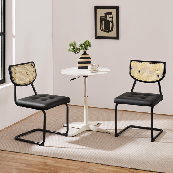 Mid-Century Modern Armless Dining Chairs – Faux Leather, Black