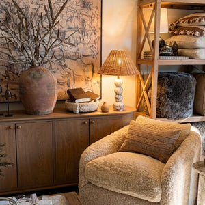 Marble Stacked Ball Table Lamp with Rattan Shade