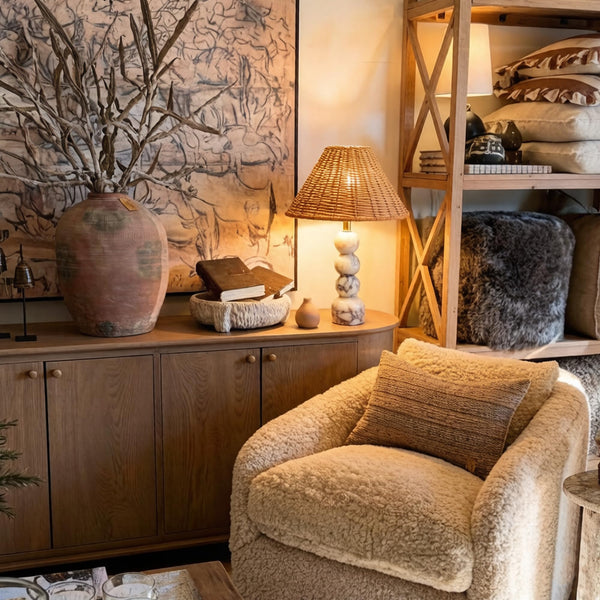 Marble Stacked Ball Table Lamp with Rattan Shade