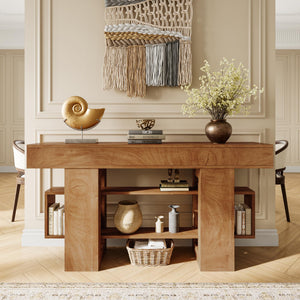 63" Farmhouse Console Table with Storage Shelf