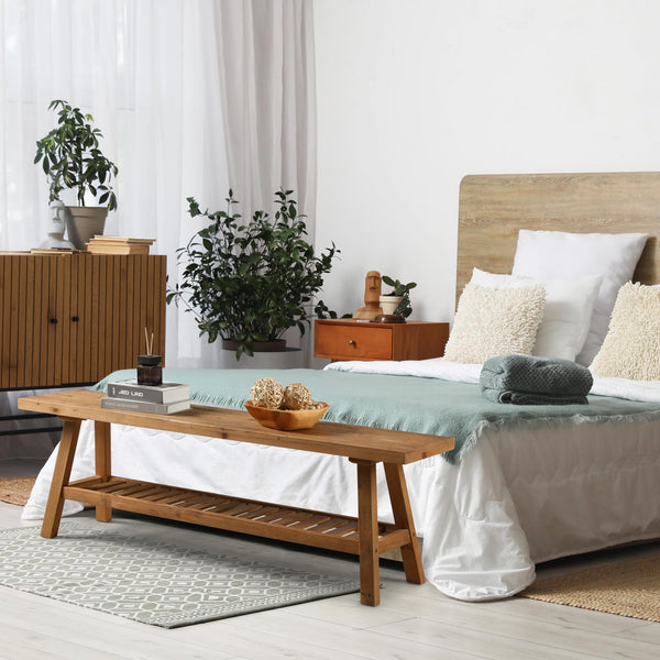 Rustic Reclaimed Wood Entryway Bench with Storage Shelf