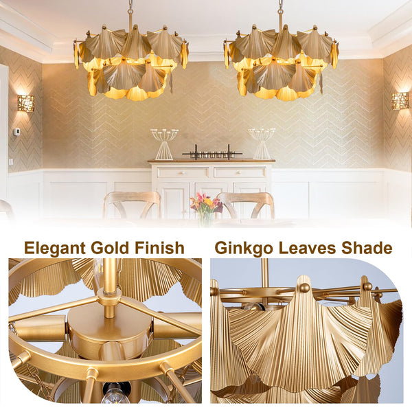 Gold Ginkgo Leaf Chandelier – 8-Light Ceiling Light Fixture