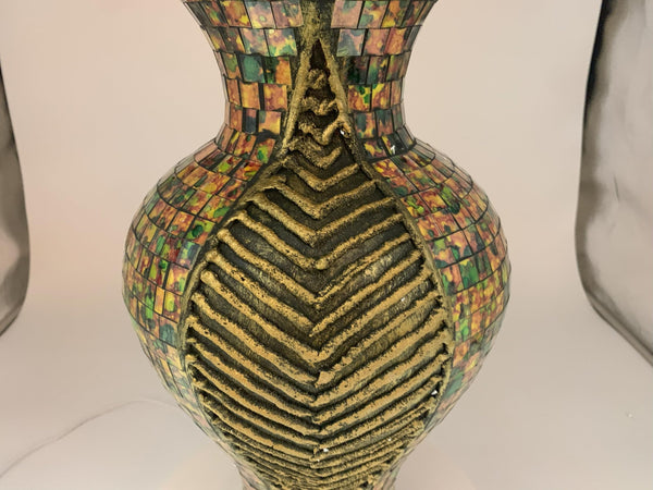 Mosaic Floor Vase – 18 Inch Tall Cylinder Terracotta & Glass