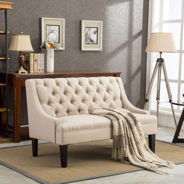 Button Tufted Loveseat Settee with High Back – Khaki