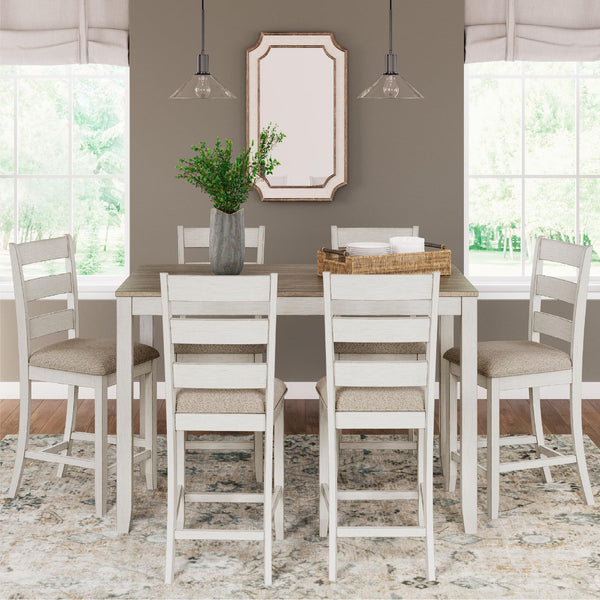 Counter Height Dining Table and Upholstered Bar Stools Set of 7