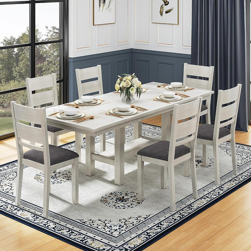 7-Piece Extendable Solid Wood Dining Table Set for 6 – Grey