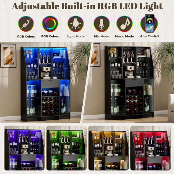 Wine Bar Cabinet with LED Lights & Glass Doors