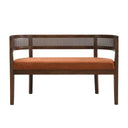 Fabric Upholstered Loveseat with Rattan Backrest & Rubberwood Frame