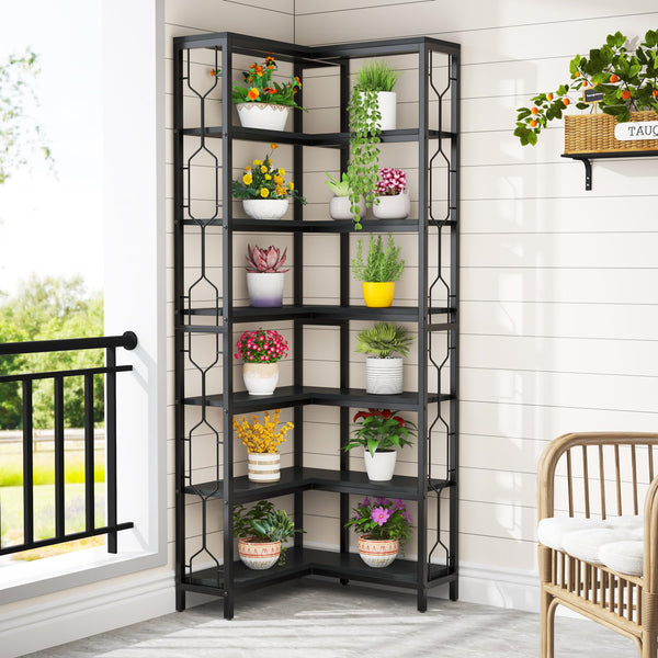 7-Tier Industrial Corner Bookshelf