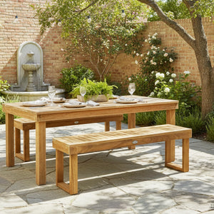 Acacia Wood Outdoor Bench with Slatted Seat
