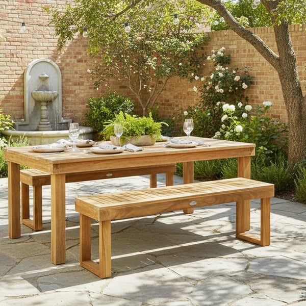 Acacia Wood Outdoor Bench with Slatted Seat