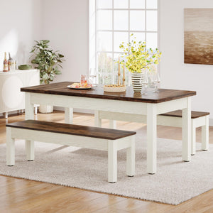 Farmhouse Dining Table Set with 2 Benches, Seats 4–6