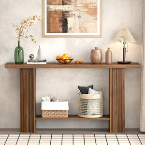 2-Tier Console Table with Side Storage Shelves, 53 Inch