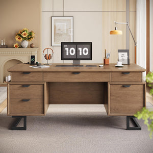 63 Inch Executive Desk with Charging Station, 6 Drawers, File Drawer & Keyboard Tray