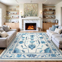 Washable Oushak Area Rug – Floral, Non-Slip, Low Pile