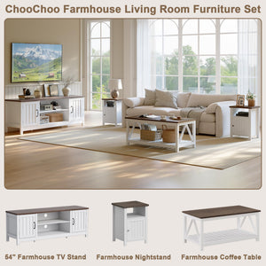 54" Farmhouse TV Stand with Storage Cabinets & Fluted Doors