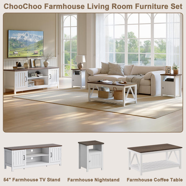 54" Farmhouse TV Stand with Storage Cabinets & Fluted Doors