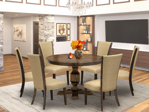 7-Piece Round Dining Table Set with 6 Upholstered Chairs