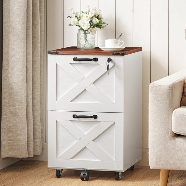 2-Drawer Mobile Filing Cabinet with Lock – Farmhouse Printer Stand