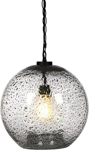 Hand Blown Glass Globe Pendant Light – Rustic Farmhouse Hanging Ceiling Fixture