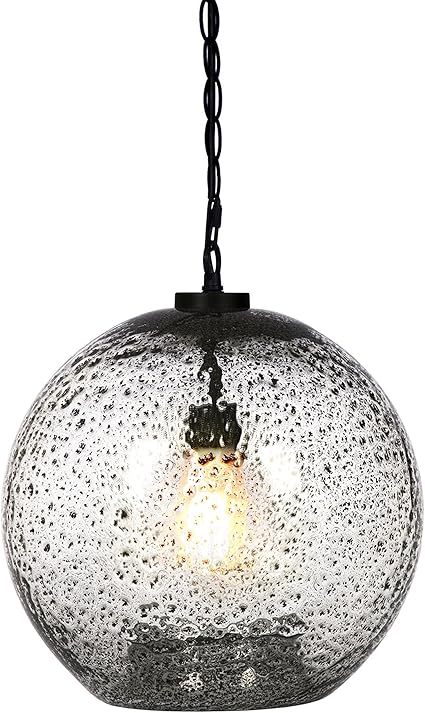 Hand Blown Glass Globe Pendant Light – Rustic Farmhouse Hanging Ceiling Fixture