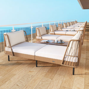 Outdoor PE Rattan Daybed Loveseat with Cushions & Metal Legs