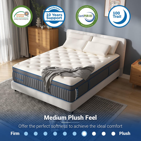 14-Inch Medium Plush Hybrid Mattress with Cooling Gel Memory Foam