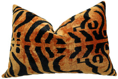Orange Gold Tiger Print Velvet Throw Pillow with Down Feather Insert