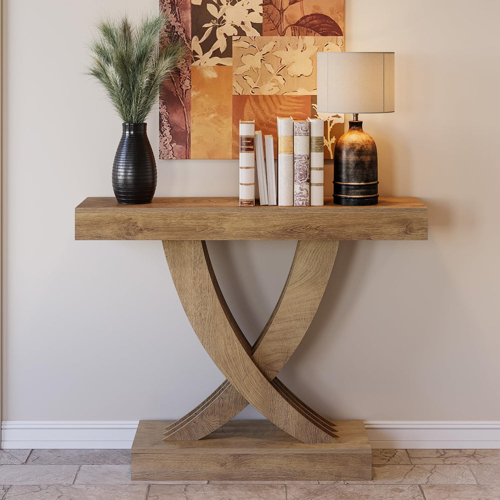 Rustic Entryway Console Table with X-Frame, 43.3 Inch, Brown