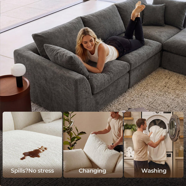 108" Cloud Modular Sectional Sofa with Ottoman & Washable Covers