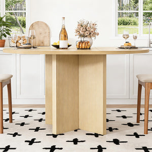 Round to Oval Extendable Dining Table with Extension Leaf