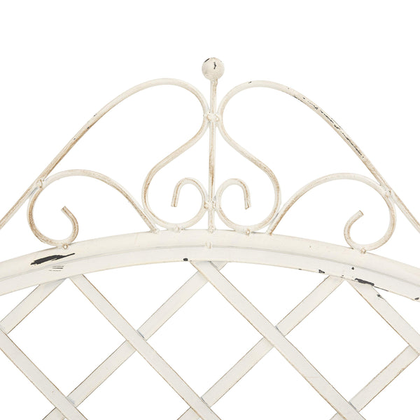 Outdoor Iron Garden Bench – Antique White Scrollwork
