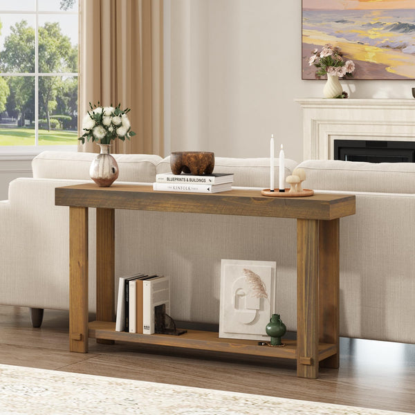 Farmhouse Solid Wood Console Table with Open Shelf