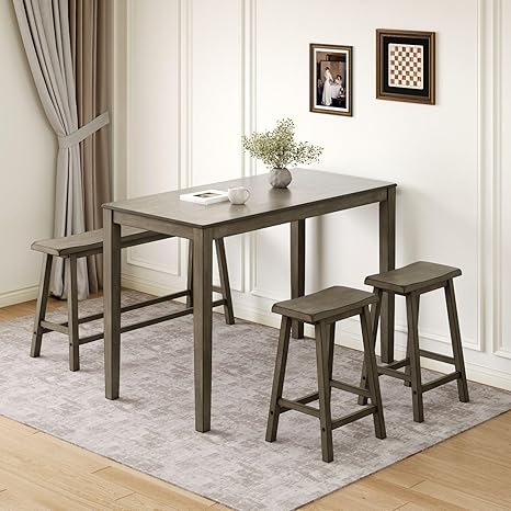 Counter Height Dining Table Set with Bench and Chairs – 5-Piece Wood Kitchen Set