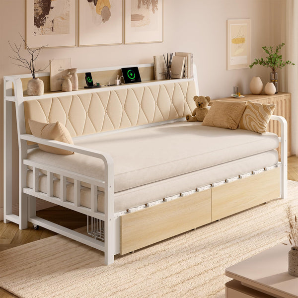 Twin to King Trundle Daybed with Storage & Power Outlet