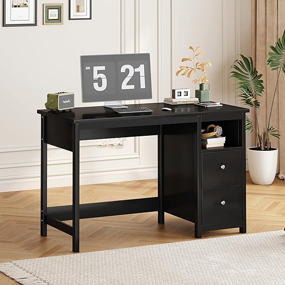 Modern Computer Desk with Drawer and Side Shelf