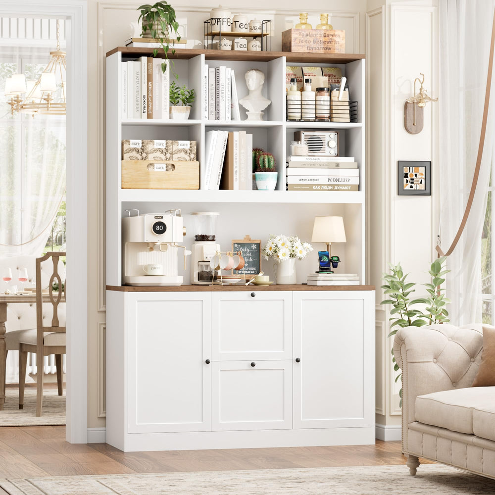 72-Inch Tall Bookcase with Power Outlet, File Drawers & Cabinet Doors