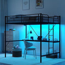 Metal Loft Bed with Desk, LED Lights & Charging Stations