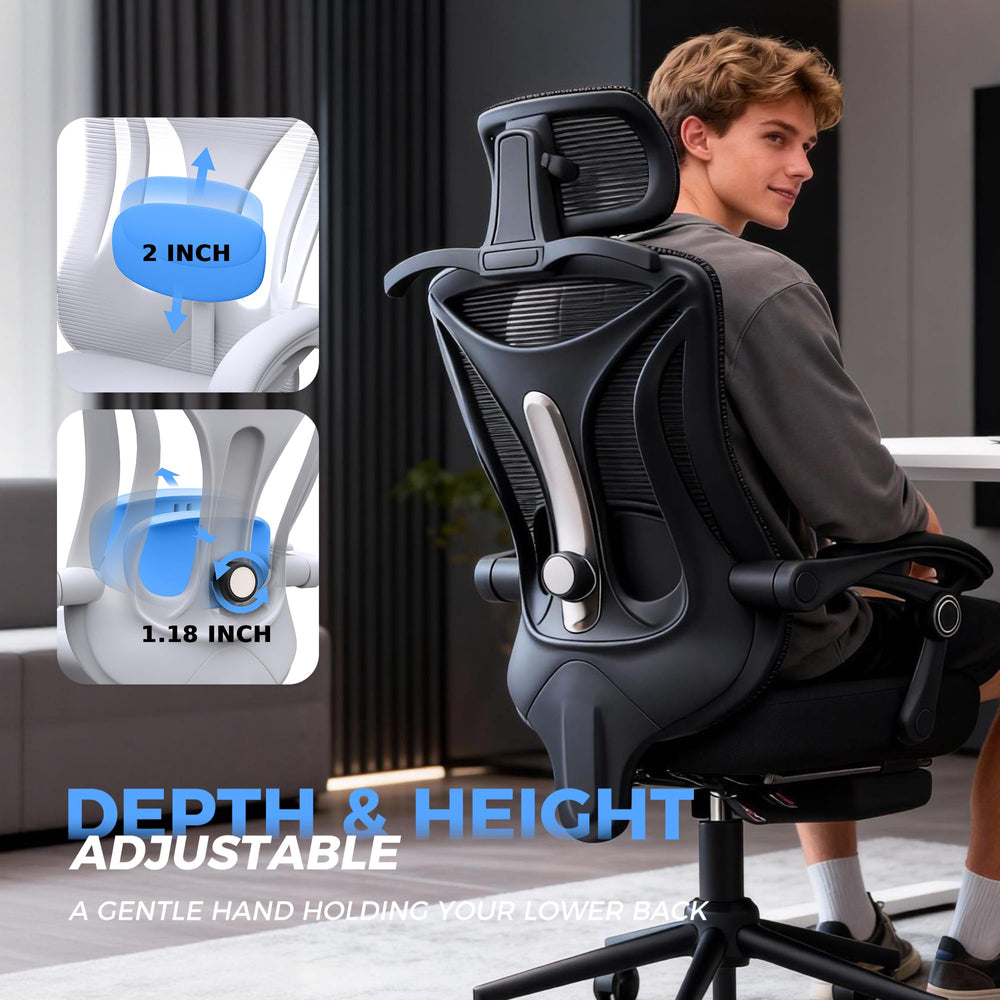 Ergonomic Office Chair with Footrest & Reclining Mesh Back