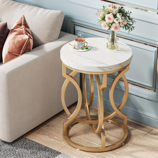 Round End Table with Faux Marble Top