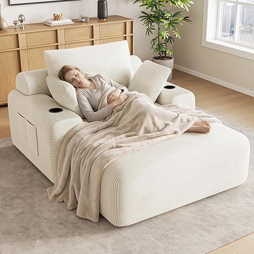 69" Oversized Boneless Chaise Lounge Chair with Cup Holders & Storage