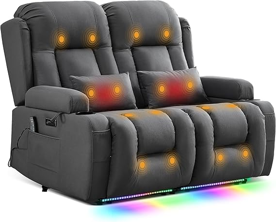 Power Loveseat Recliner Sofa with Massage & Heat