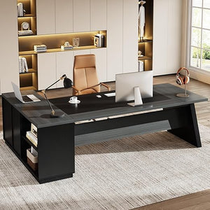 L-Shaped Executive Desk with Drawers and File Cabinet