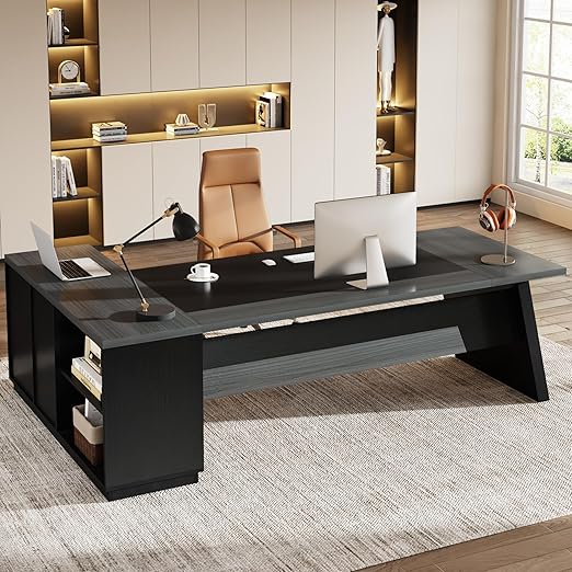 L-Shaped Executive Desk with Drawers and File Cabinet